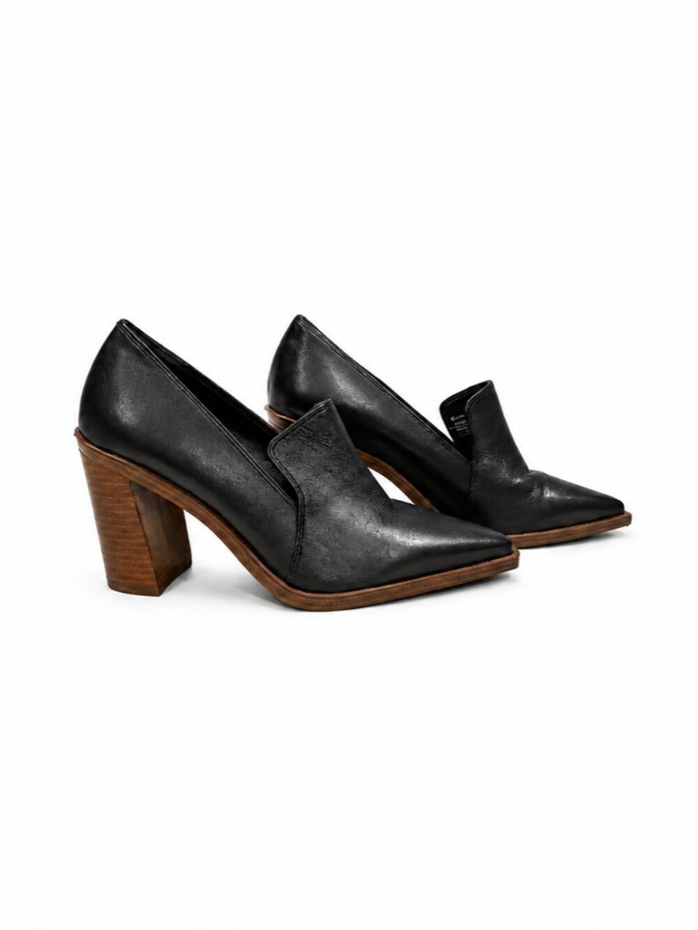 Vince Camuto Wenely Black Leather Pointed Toe Block Heel Loafers 7.5